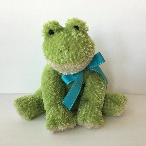 MARY MEYER Green Frog Blue Bow Plush Bean Bag Stuffed Animal Toy 11''